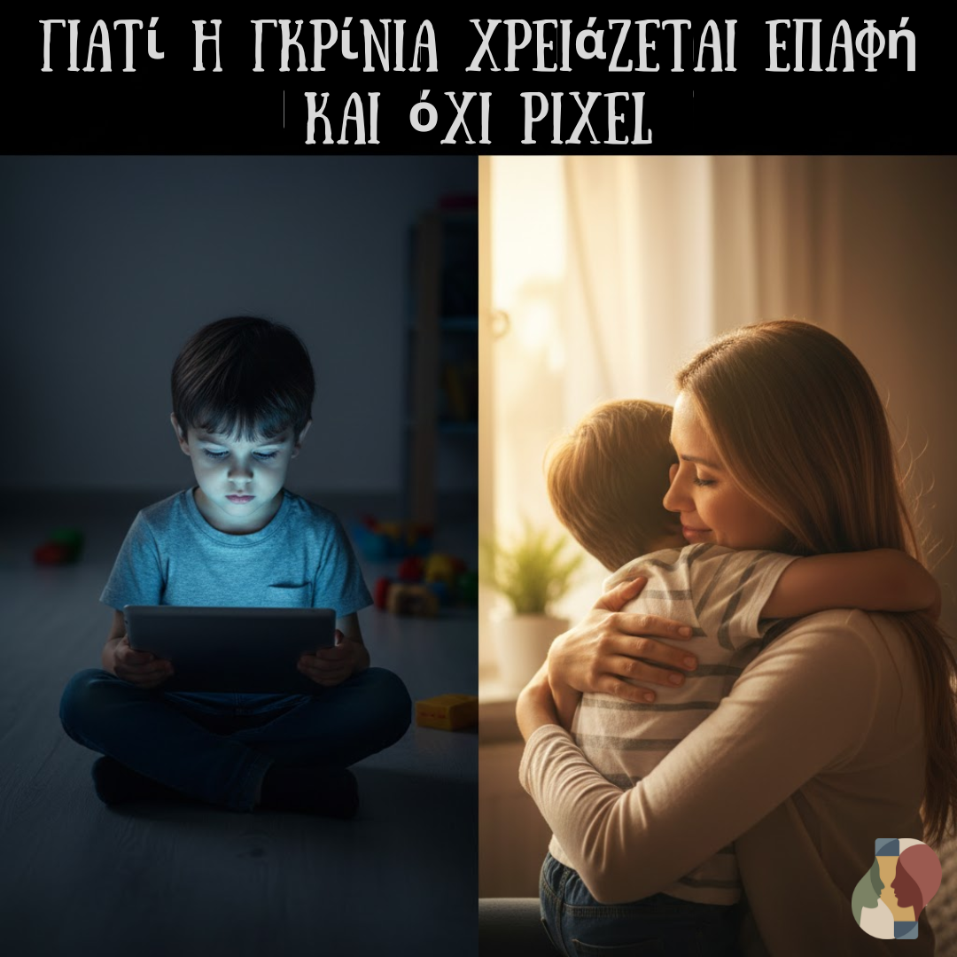 «Οθόνες και Συναισθήματα: Γιατί η Γκρίνια Χρειάζεται Επαφή και όχι Pixel»